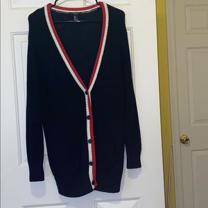 Red and white lined cardigan